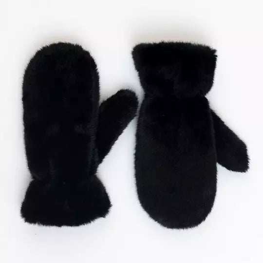 Lyla & Luxe Long Faux Fur Mittens | Black