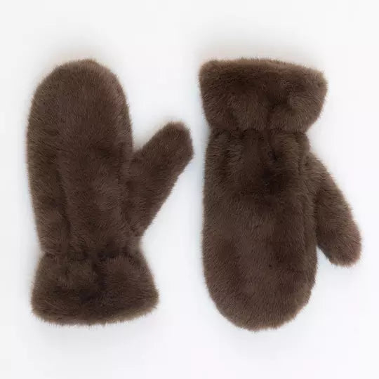 Lyla & Luxe Long Faux Fur Mittens | Chocolate Brown