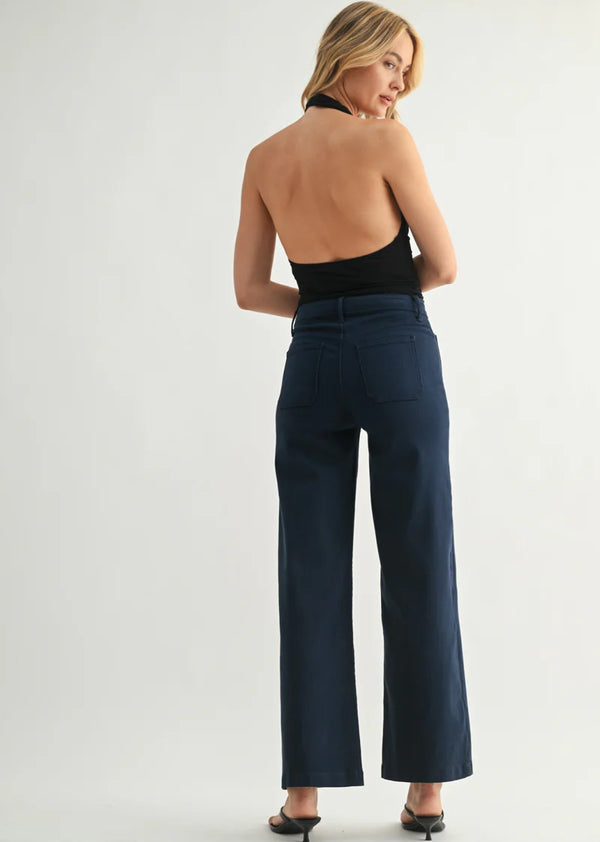 Paula Patch Pocket Wide Leg Jeans I Navy