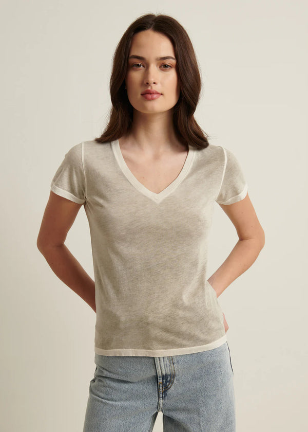 Reverse Spray Pima Cotton V neck Tee I Olive