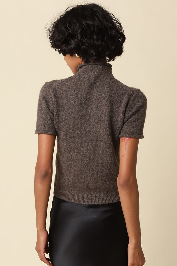 Rita Rolled Neck Short Sleeve Knit I Brown