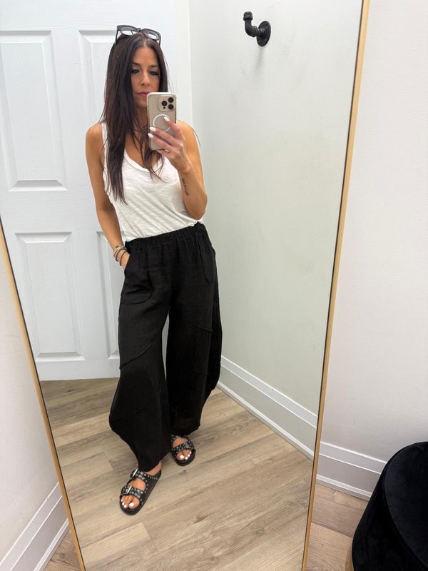 Bella Barrel Linen Pant I Black