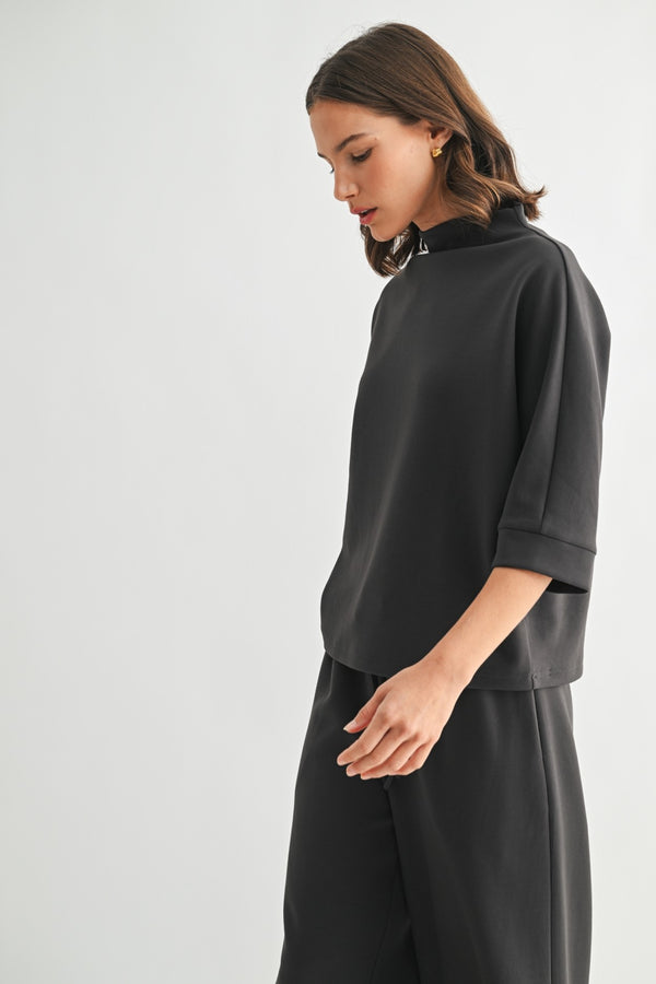 Sylvie Scuba Mock Neck Top I Charcoal