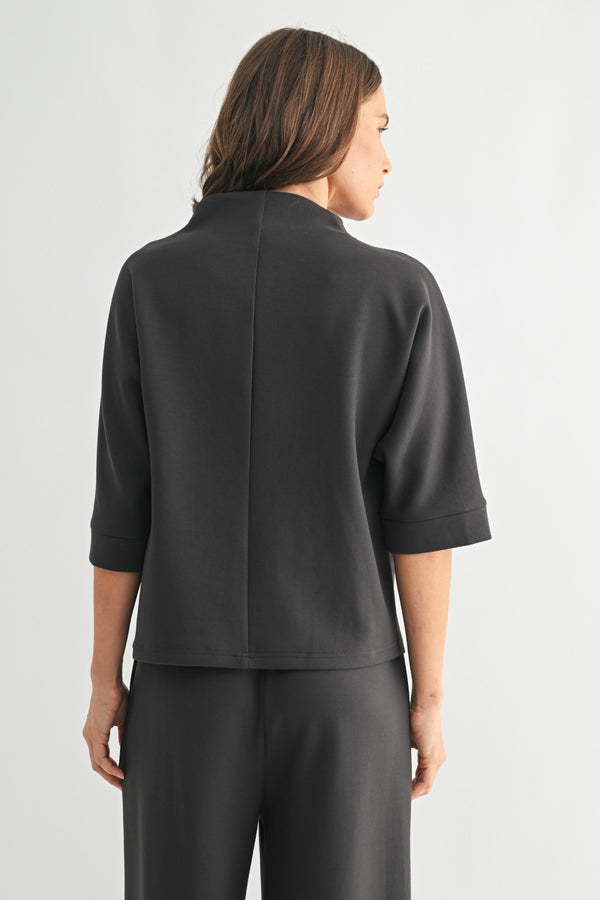 Sylvie Scuba Mock Neck Top I Charcoal