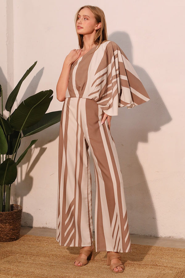 Tonal Striped One-Shoulder Jumpsuit