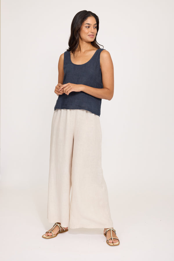 Sara Sleeveless Linen Top I Midnight Navy