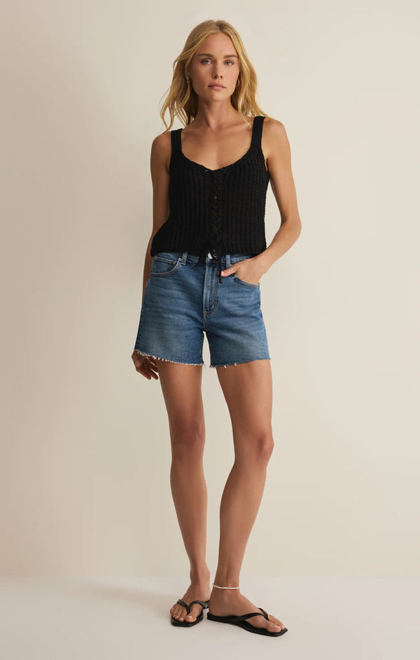 Tate Lace Up Sweater Top I Black