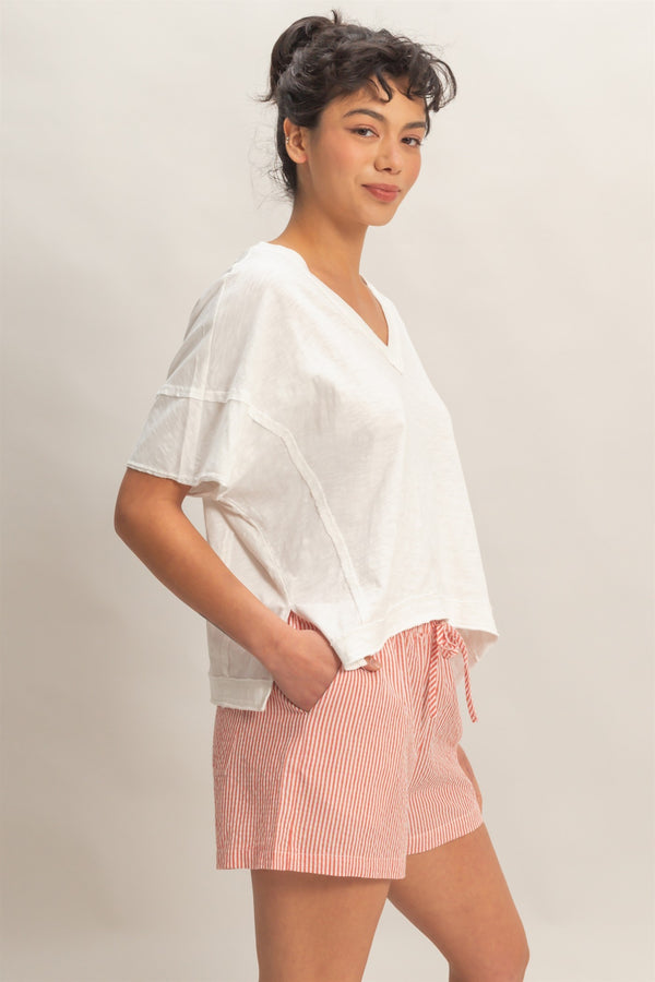 Orly Oversized V-neck Tee I White