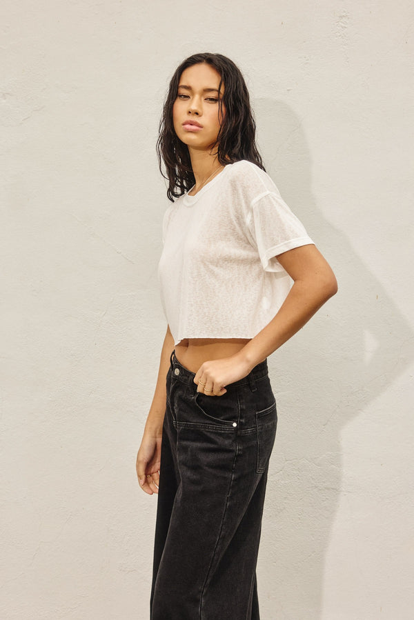 Cropped Raw Hem Tee I Ivory