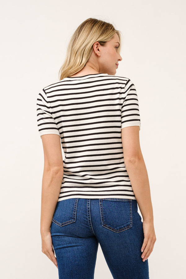 Striped Knit Tee I Black & White