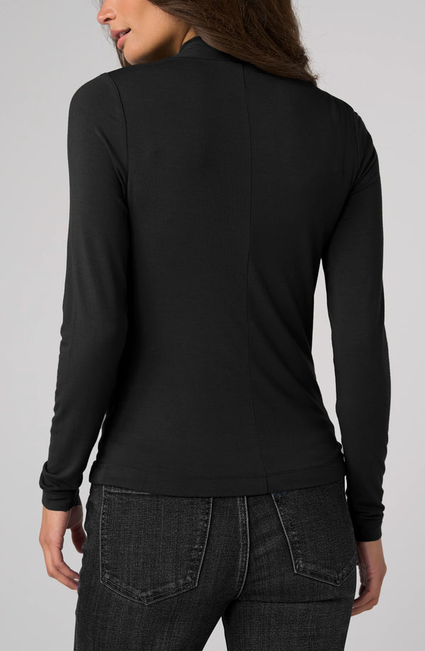Wrap Neck Long Sleeve Top I Black