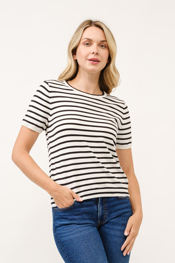Striped Knit Tee I Black & White