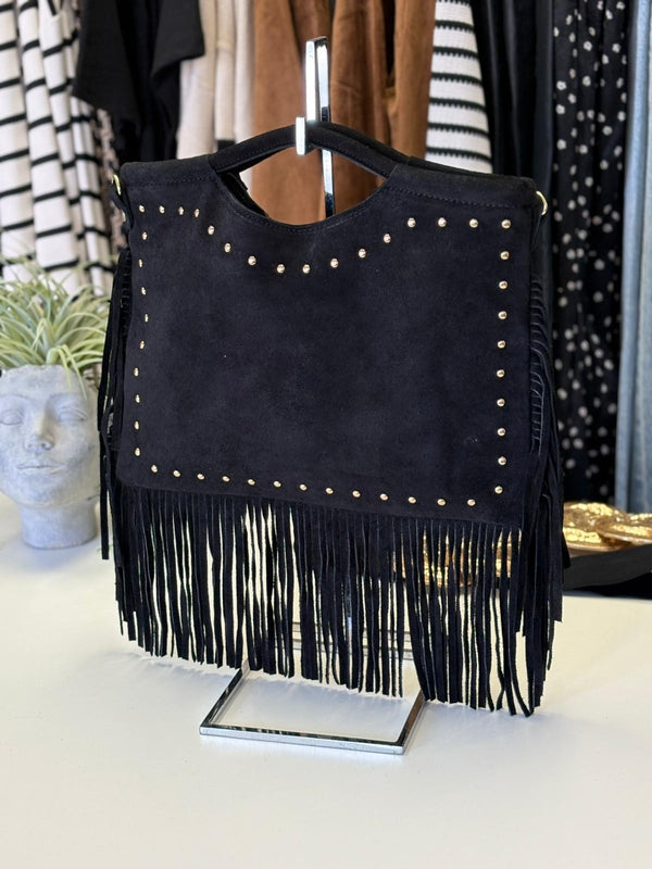 Studded Fringe Purse I Black