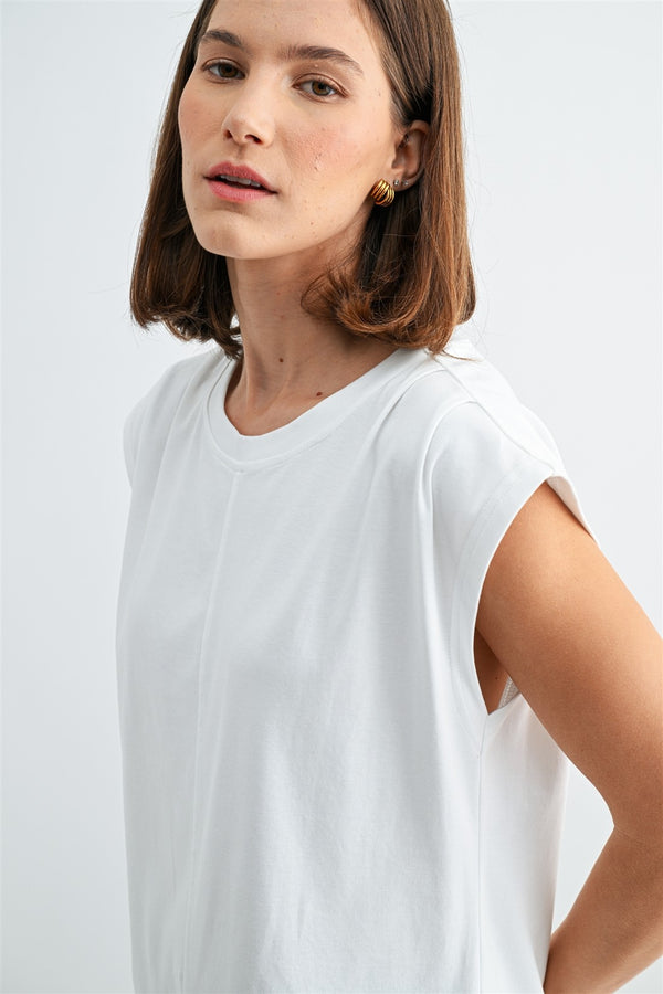 Pleated Shoulder Tee I Ivory