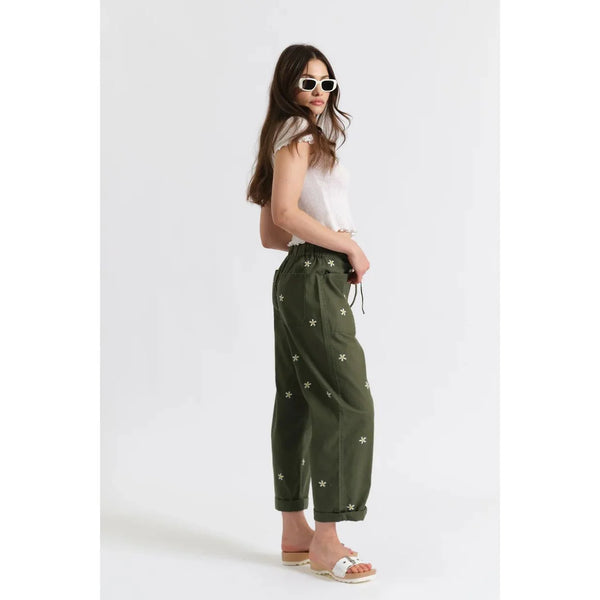 Villa Drawstring Barrel Leg I Green Daisy