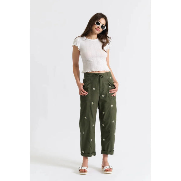 Villa Drawstring Barrel Leg I Green Daisy