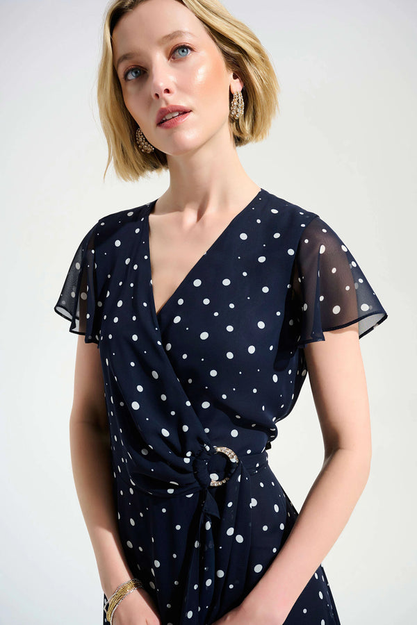 Chelsea Chiffon Wrap Dress I Navy Dot