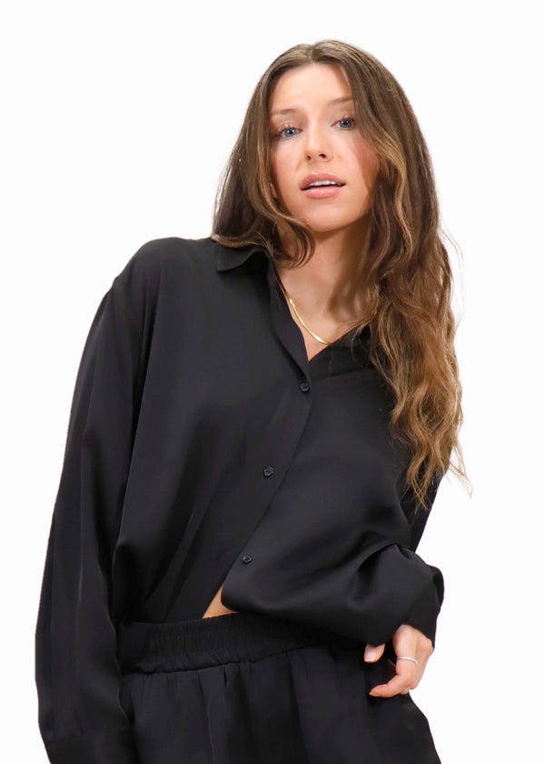 Serena Satin Blouse | Black