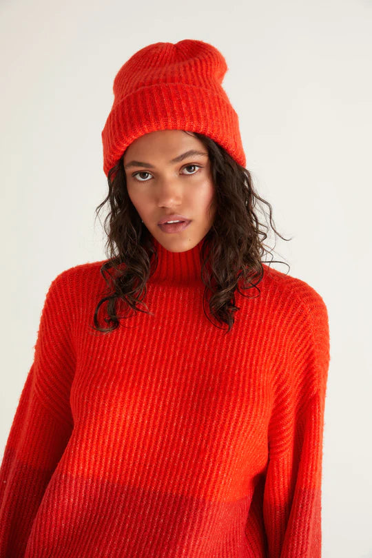 Lipstick Red Ribbed Beanie