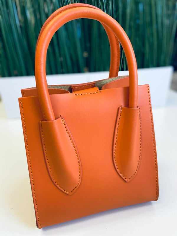 Leather Mini Shopper Bag | Tangerine